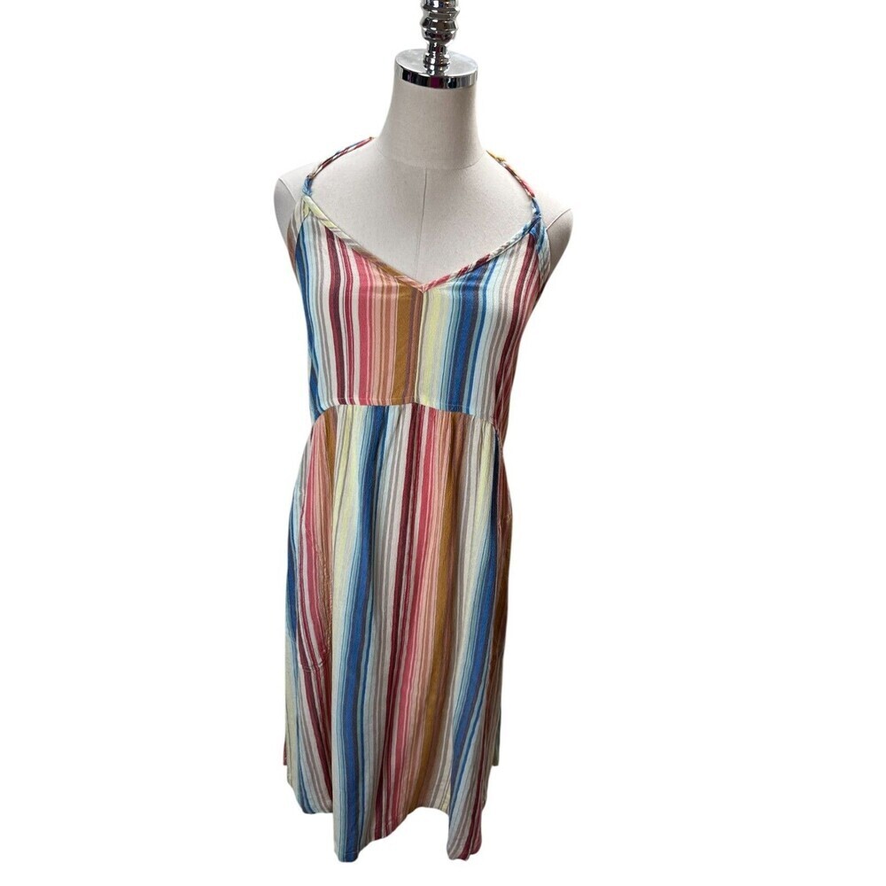 Prana Dress Women's Size XS Multicolor Stripes 100% Tencel Modal Maxi Open Back
